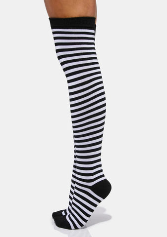 Wicked Glazed Thoughts Striped Thigh High Socks