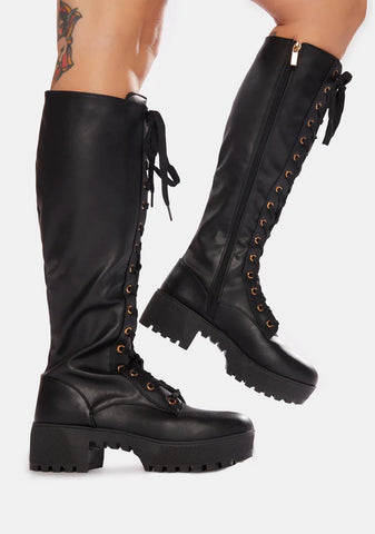 Night Pick Me Up Knee High Combat Boots