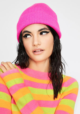 Sweet Color Shock Ribbed Beanie