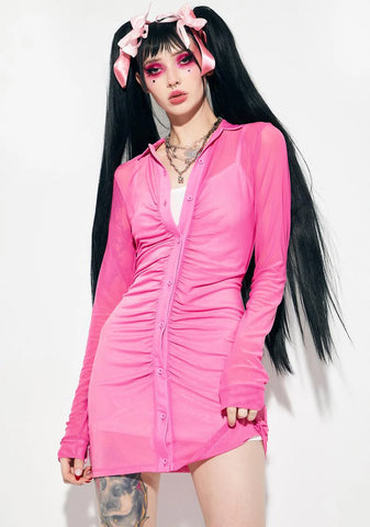 Candy Make Me An Offer Mesh Button Down Dress