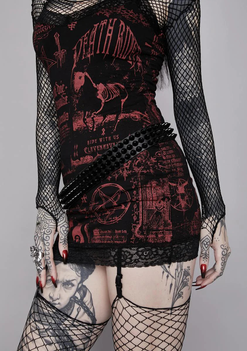 3-Row Black On Black Spiked Belt