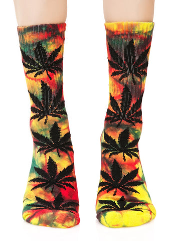 Tropical Tie Dye Plant Life Crew Sock