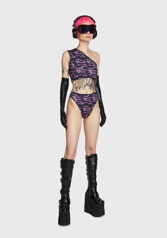 One Shoulder Techno Print Top