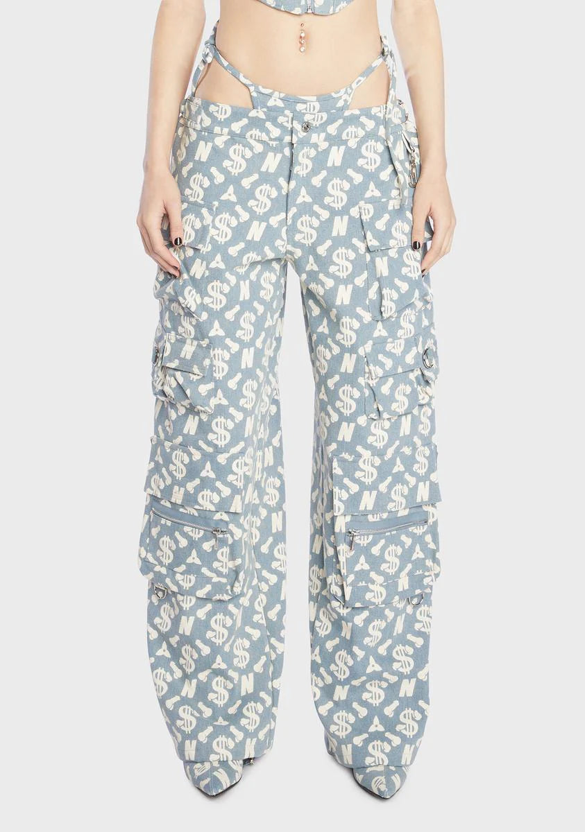 Monogram Denim Baggy Workwear Pants