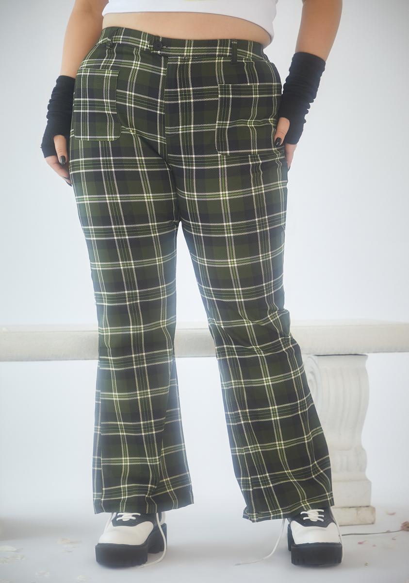 Olive She's Not So Innocent Plaid Pants