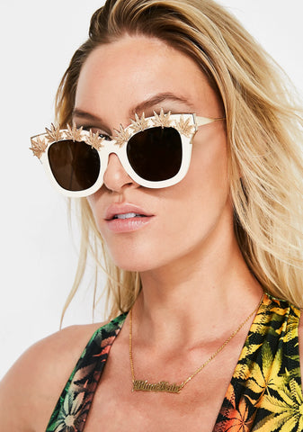 Weed Leaf Embellished Sunglasses