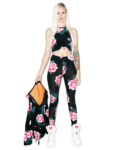 8Bit Floral Halter Tank Top - White