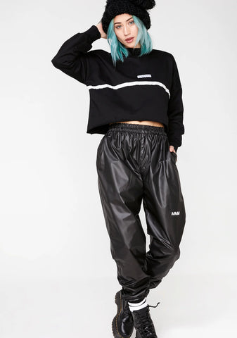 High Neck Stripe Crop Sweatshirt