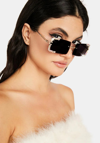 Black Rimless Revival Rhinestone Sunglasses