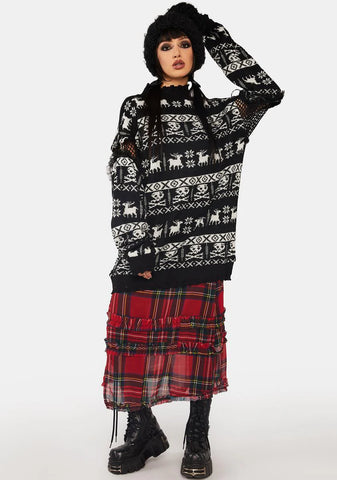 Grunge Skull Deer Loose Pullover Sweater