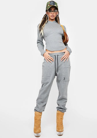 Heather Grey Corset Pullover Hoodie