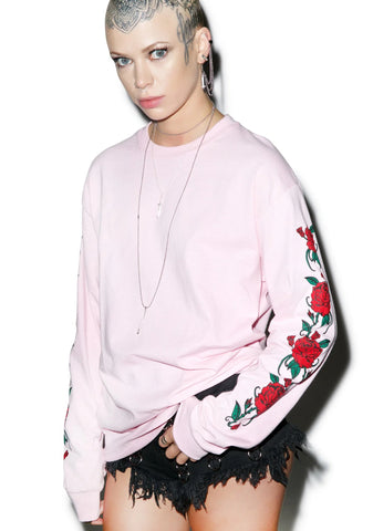Smell The Roses Long Sleeve Tee - Light Pink