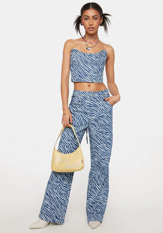 Zebra Print Denim Corset Top