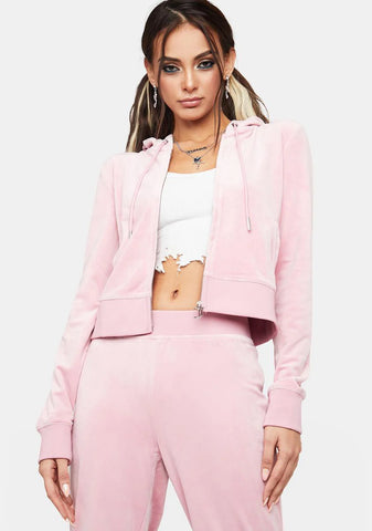 Rose Rhinestone Logo Zip-Up Hoodie