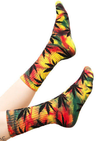 Tropical Tie Dye Plant Life Crew Sock