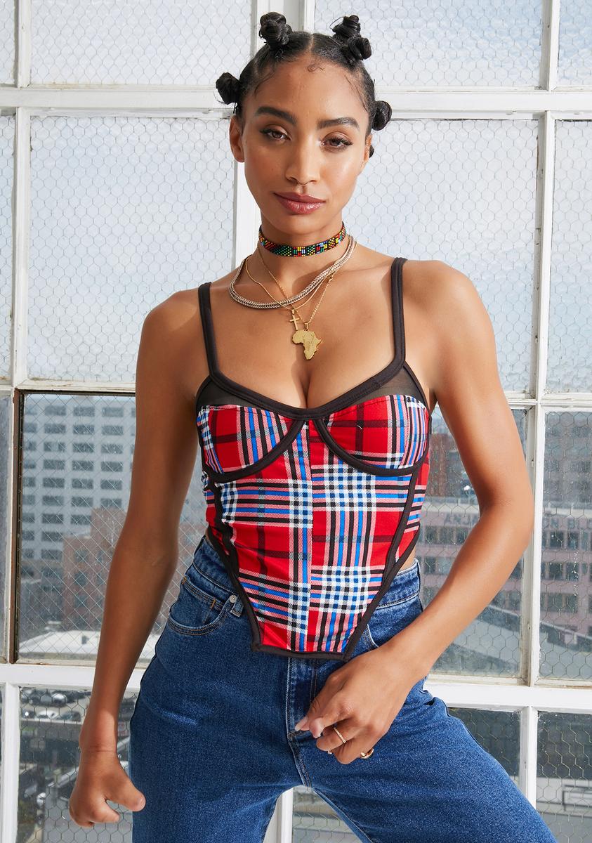 Lustful Calls Plaid Bustier Top