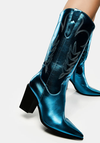 Turquoise Got Range Metallic Cowboy Boots