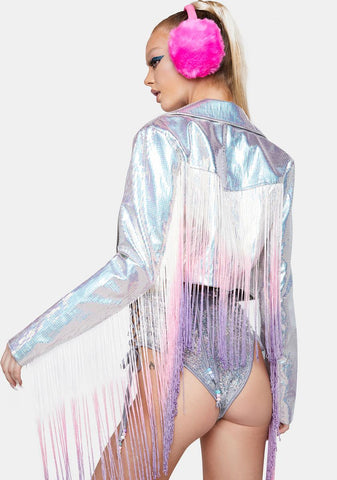 Drop The Bass Fringe Sequin Moto Jacket