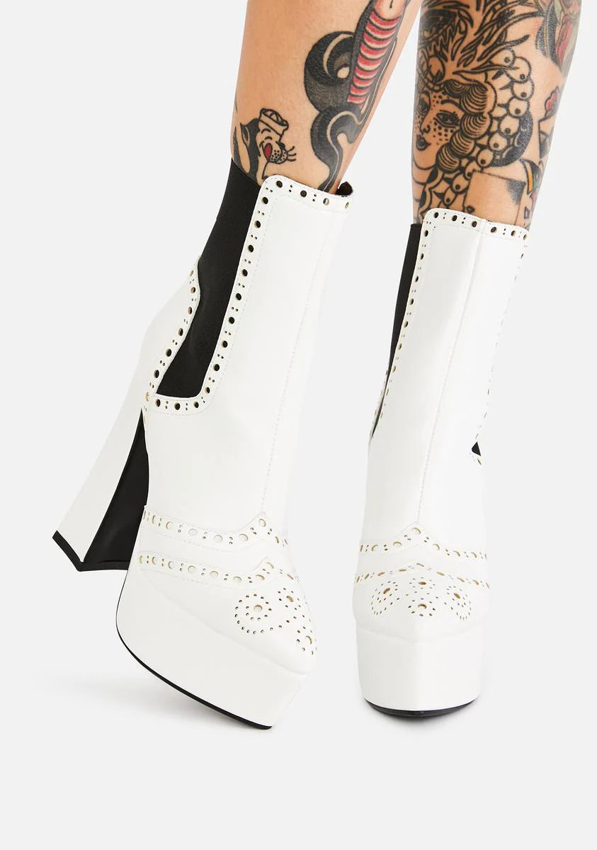 White Lost Control Platform Boots