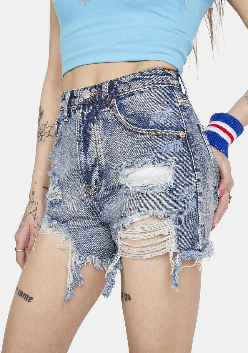 Medium Wash Miss Go Getter Distressed Denim Shorts