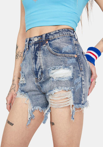 Medium Wash Miss Go Getter Distressed Denim Shorts