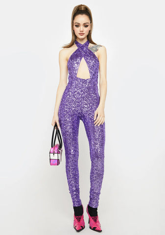 Lilac All Night Long Sequin Jumpsuit