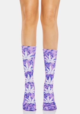 Purple Tie Dye Digital Plant Life Socks