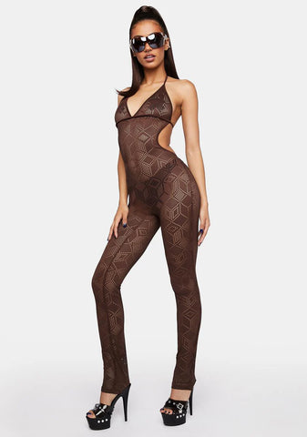 Chocolate Aim To Tease Knit Jumpsuit