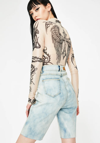 Abrasion Denim Cycling Shorts