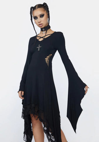 Long Sleeve High Low Midi Dress