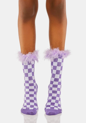 Purple Check Me Out Crew Socks