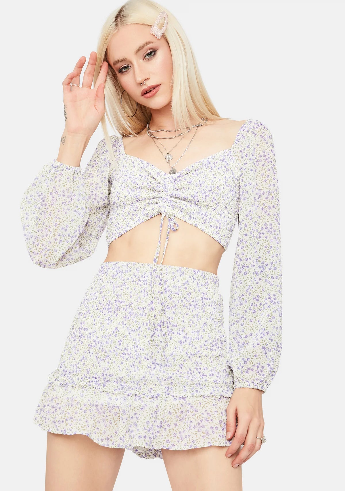 True To My Heart Floral Crop Top & Skirt Set
