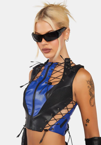 Blue Moto Lace-Up Top