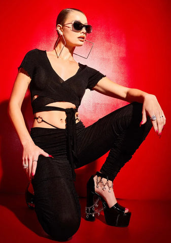 Wine N Dine Fine Tie Front Crop Top