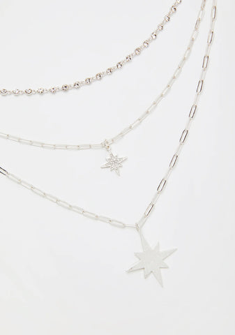 Icy Stars Align Layered Necklace