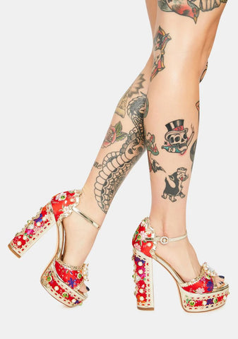 Red Cici Jeweled Platform Heels