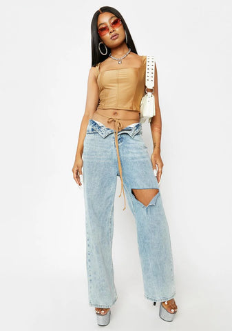 Mocha Saskia Lace Up Corset Top