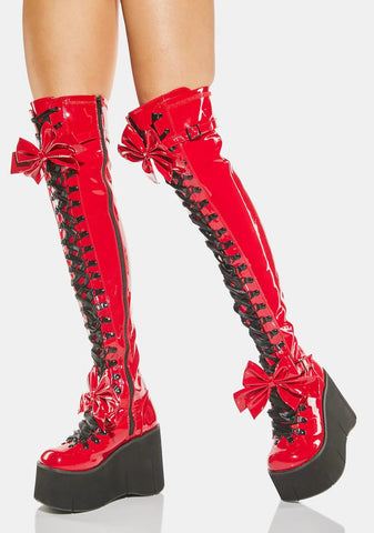 Red Patent Gothic Princess Thigh High Boot