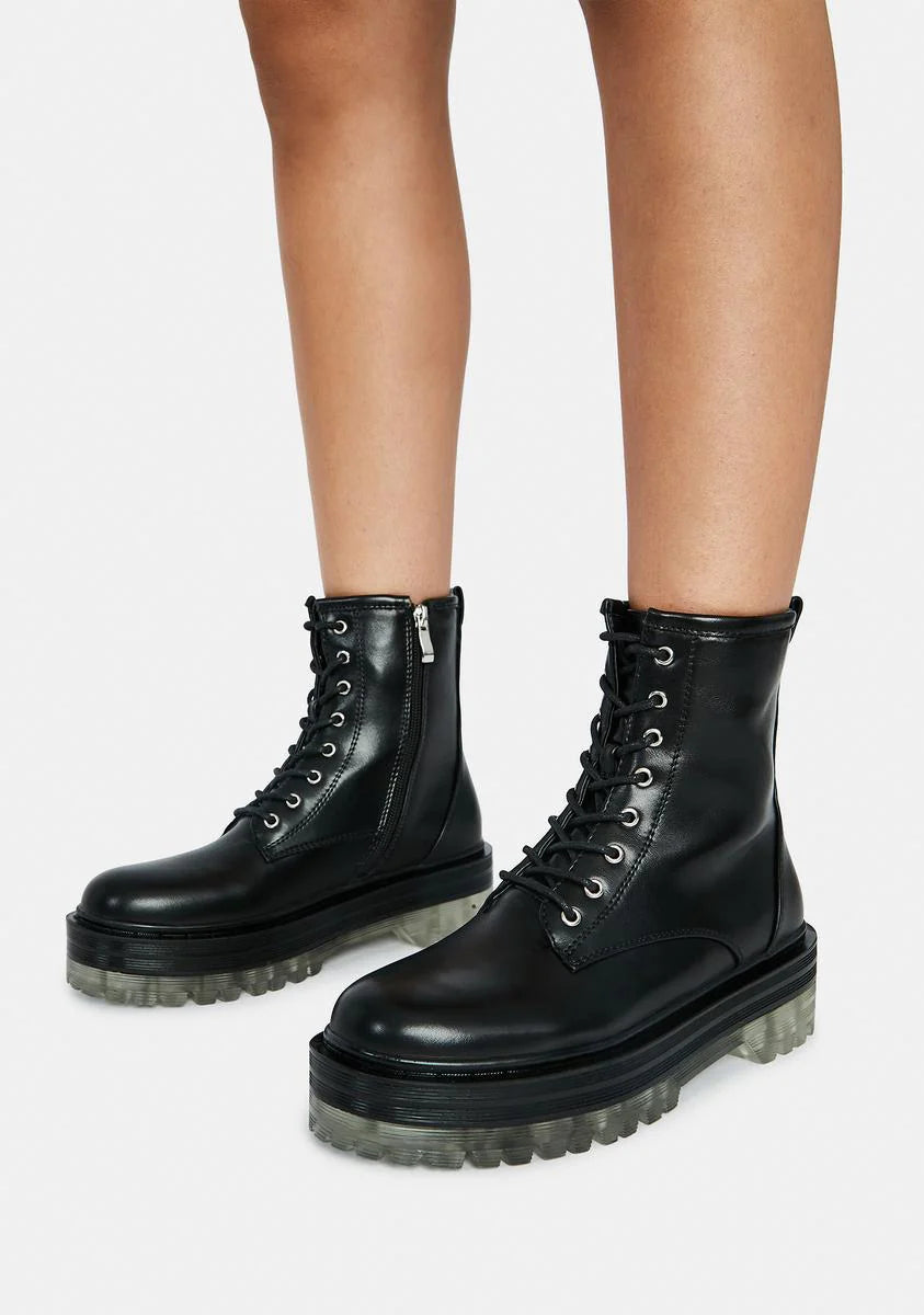 Noir Possy Lace Up Ankle Boots