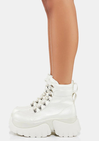 White Gooey Platform Boots
