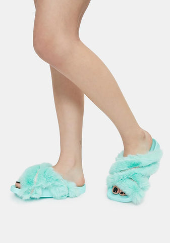 Mint Doing Too Much Faux Fur Slide Sandals