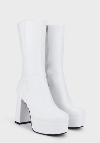 Wide Fit White Going Under Platform Boots