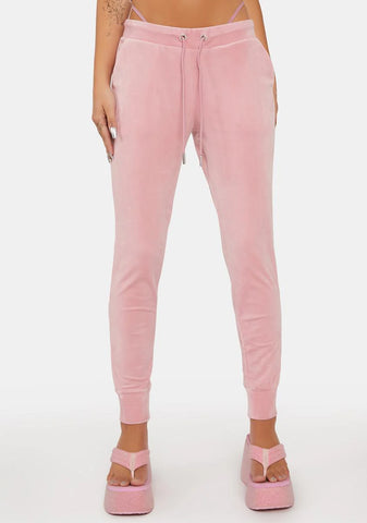 Rose Big Bling Velour Joggers