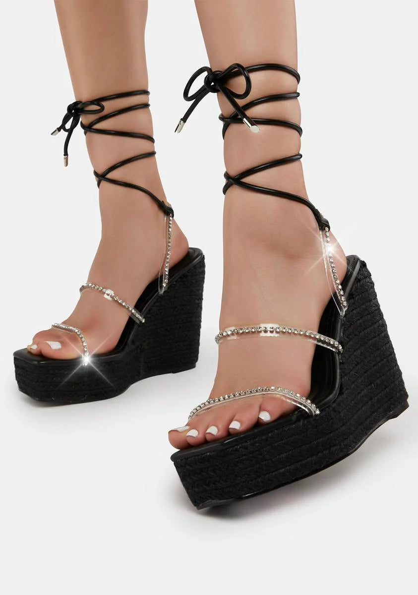 Lami Diamante Lace Up Espadrille Wedges