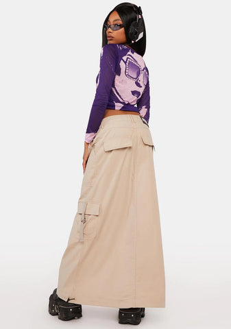 Aria Beige Cargo Maxi Skirt
