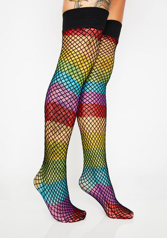 Rainbow Trixx Fishnet Thigh Highs