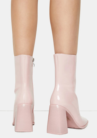 Pink Patent Belle Heeled Boots