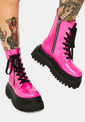 Bubblegum Wishes Patent Combat Boots