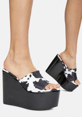 Seen It All Cow Print Platform Wedges