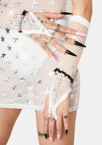 Angel In The Moment Rhinestone Fishnet Gloves